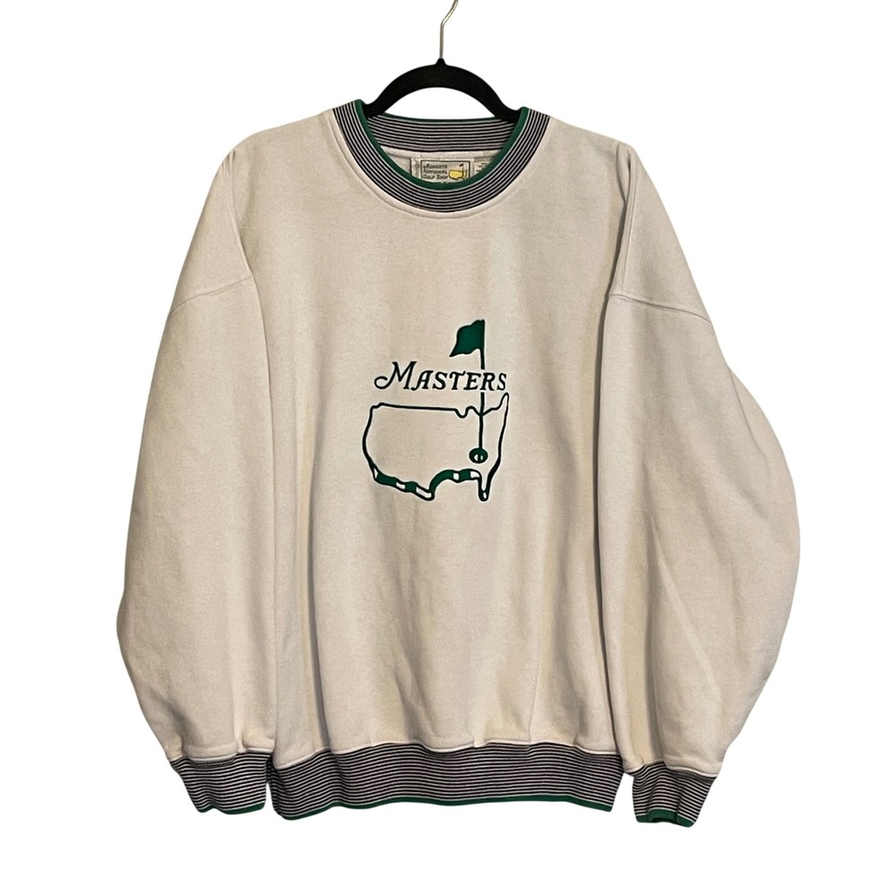 Vintage Slazenger Masters Augusta National Golf Shop Sweatshirt Cream Green M